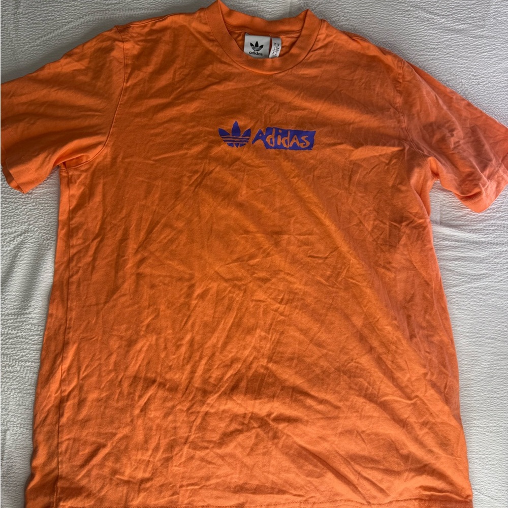 adidas Short-Sleeve Tee in Bright Orange with Blue Trefoil